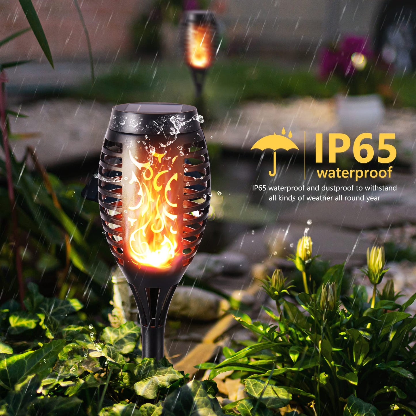 Toodour Solar Torch Flame Lights, 6 Pack Outdoor Waterproof Lights, Warm White, Model HU-XI-113