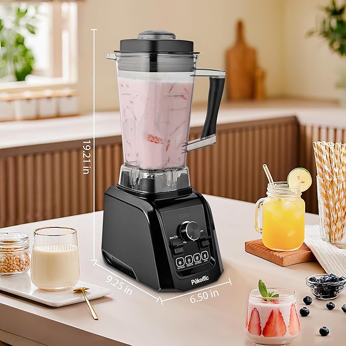 Pukomc Blender for Smoothies with 65Oz Large Capacity, 1200W Powerful Motor Blenders for Kitchen, 4 Presetting & 9 Speeds, Countertop Blenders for Ice Crush, Ice Cream, Frozen Drinks, with LED Display