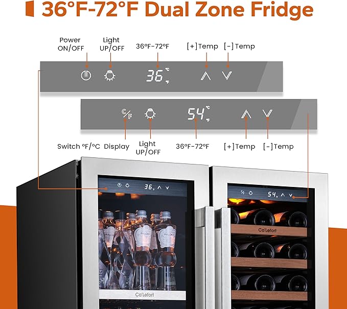 Ca'Lefort 30 Inch Wine and Beverage Refrigerator, 80 Cans 30 Bottles Dual Zone Cooler with Glass Door, 3 LED Built-in Compressor Fridge with Adjustable Shelves for Home Office Bar (6.0 cu.ft)