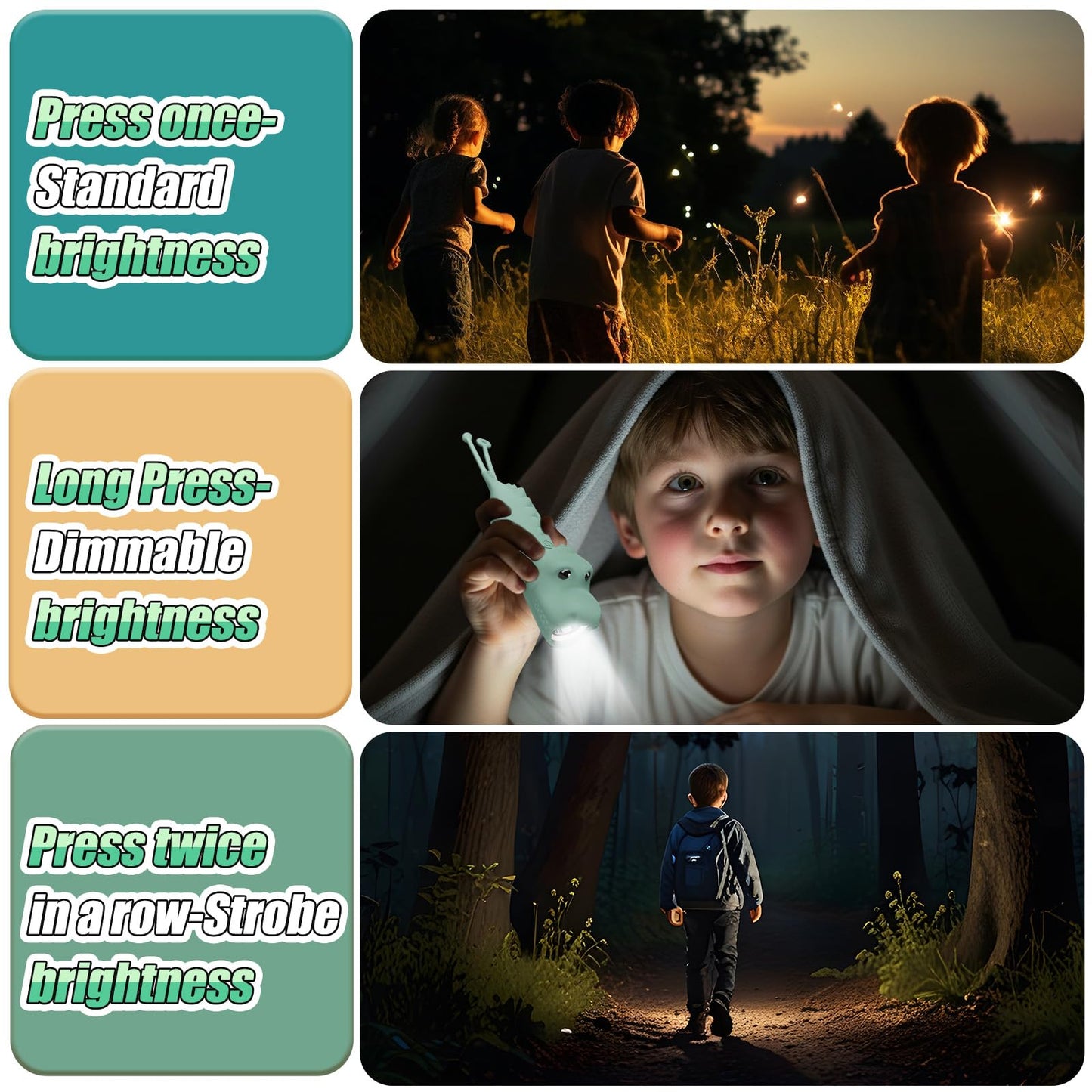 Tepreswes Teprewes Dinosaur Outdoor Children Flashlight Rechargeable  Led Flashlight  Fun And Lightweight Flashlight Suitable For Camping And Outdoor Exploration  Dog Walking  Birthday Gift