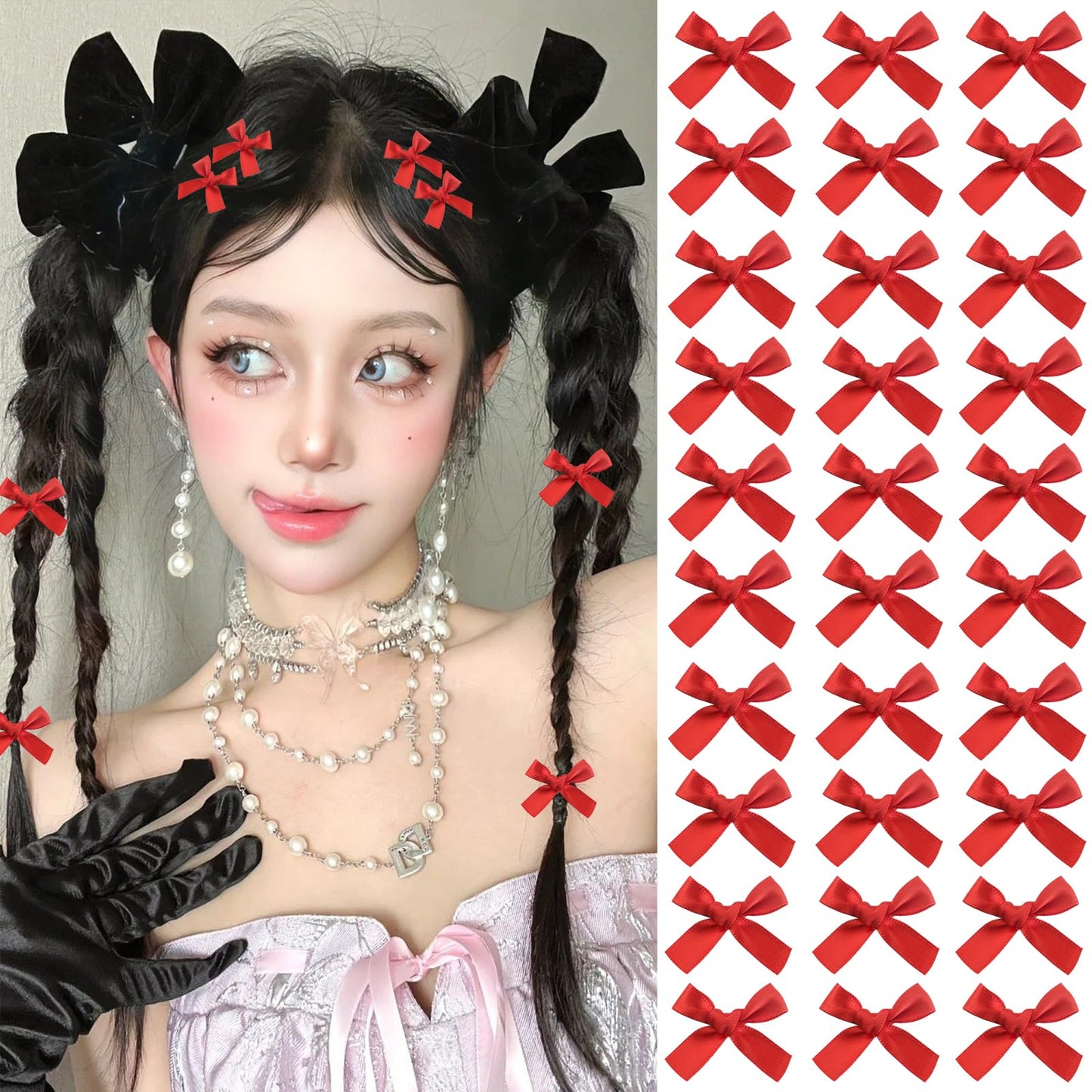 Mini Hair Bows for Women Girls Cute Hair Clips Small Alligator Hair Ribbon Accessories -30P - Red