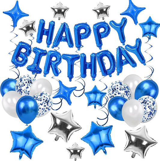 56 PCS Happy Birthday Balloons Happy Birthday Banner Silver and Black Balloons for Boys Men Girls Women 16th 18th 20th 21s...