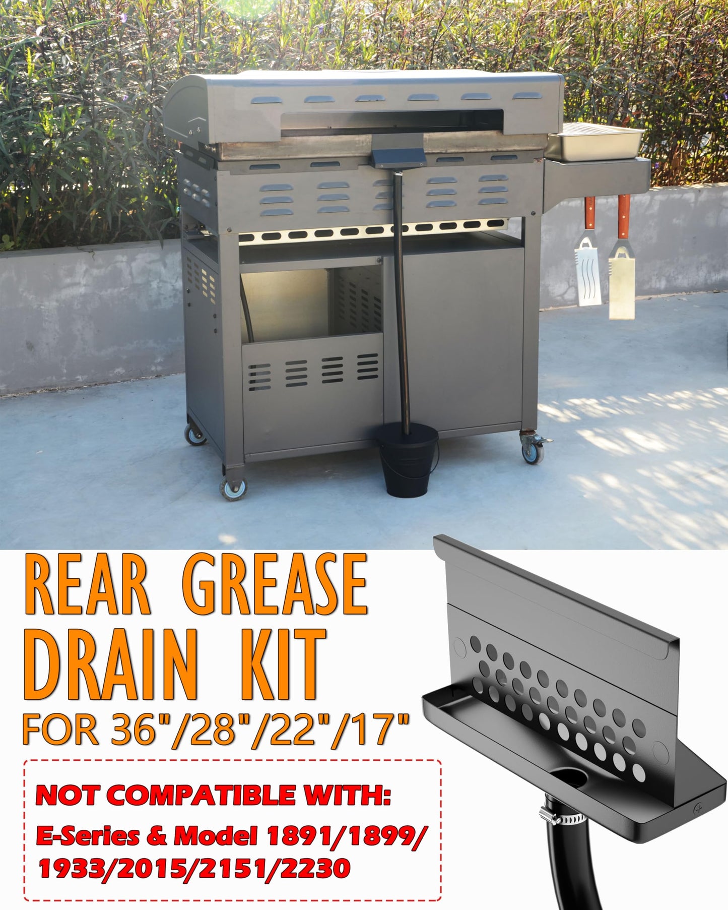 Rear Grease Catcher for Blackstone Griddle, Blackstone Grease Trap and Grease Drainage, 0.6 Gal Drip Bucket W/Lid, 10 Disposable Aluminum Liners, Black stone Griddle Accessories