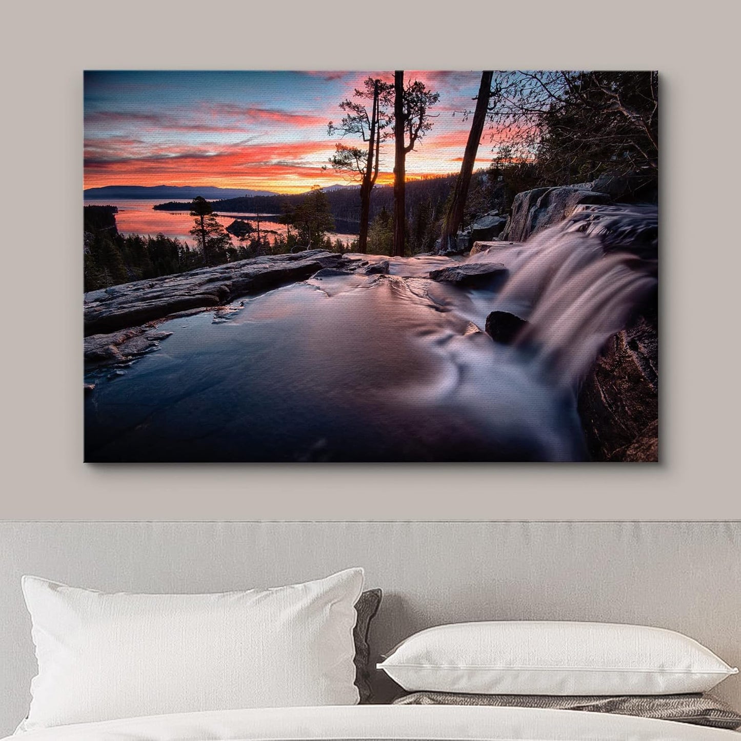 wall26 Canvas Print Wall Art Water Rushes Over Lake at Sunset Nature Wilderness Photography Modern Rustic Scenic Relax/Calm Multicolor Colorful for Living Room, Bedroom, Office - 16"x24"