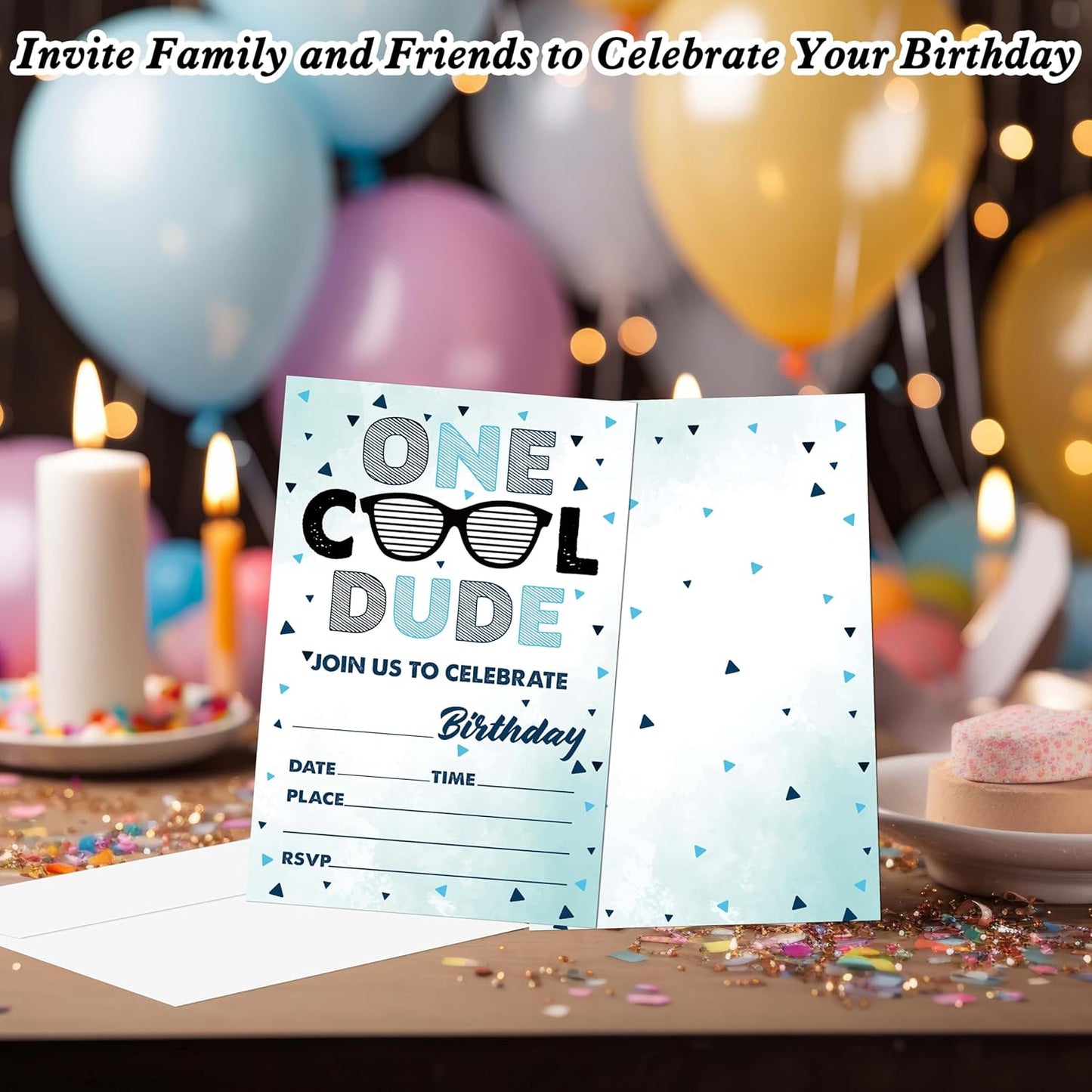 One Cool Dude Birthday Invitations for Boys, 20 Invitation Cards with Envelopes, Sunglasses 1st Invites for Party Decorations Favor Supplies - A19