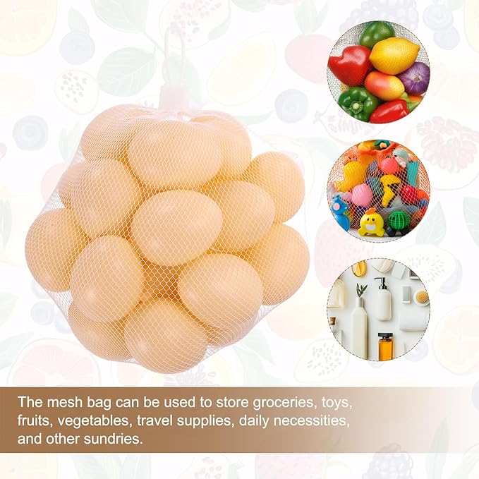 uxcell 100Pcs Reusable Produce Mesh Bags, 40cm Mesh Nylon Netting with Loop-Style Closures, Stretchable Egg Hatching Bags for Fruit Vegetable Storage, White