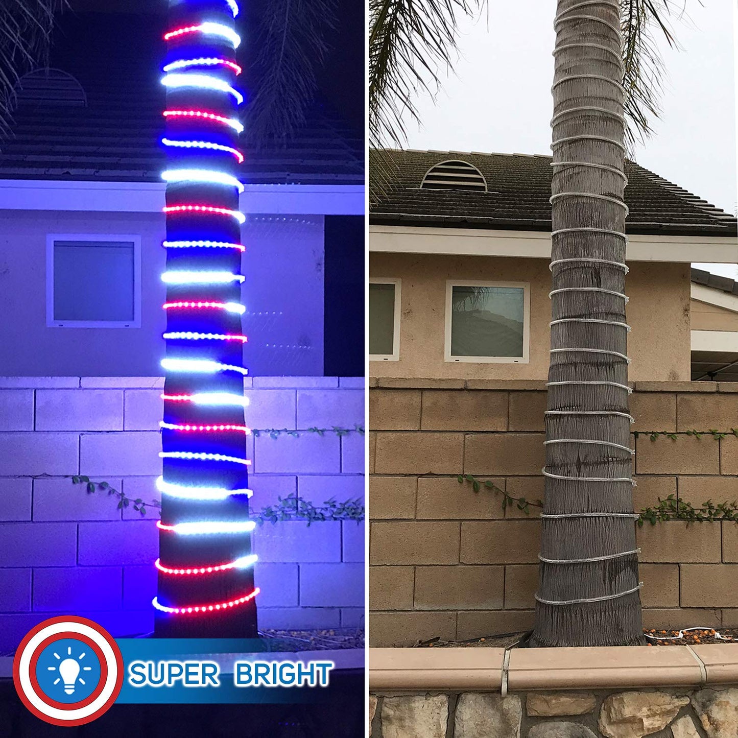 Russell Decor LED Rope Lights Kit, 30ft, Red White Blue, Indoor Outdoor Decorative Lighting, Model RDLEDRWBROPE30C