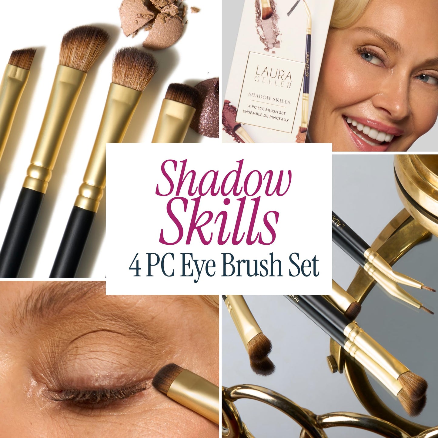 LAURA GELLER NEW YORK Shadow Skills 4-Piece Brush Set - Essential Eyeshadow Brushes - Pack of 4
