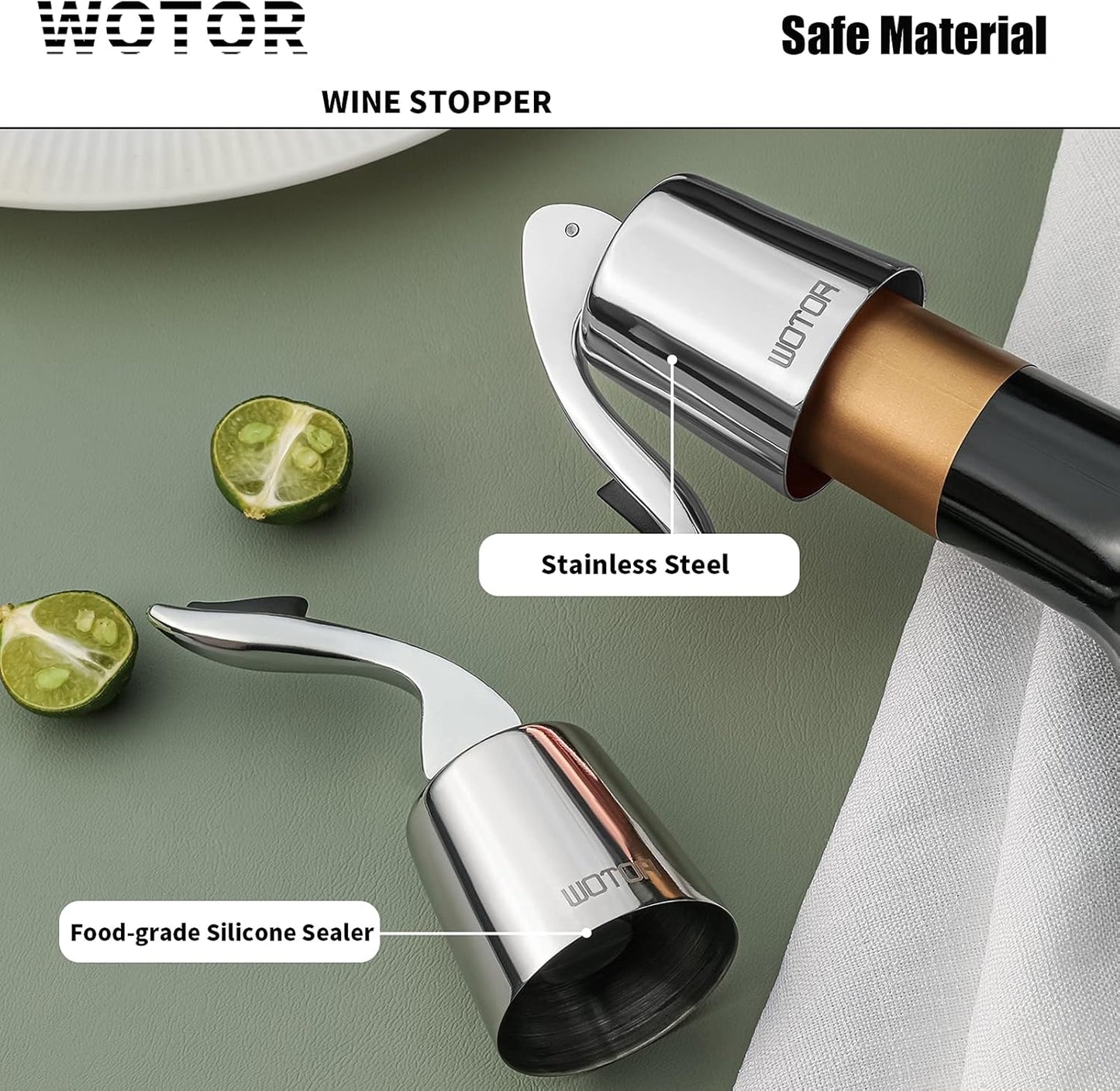 WOTOR Wine Stoppers Stainless Steel Wine Bottle stopper Plug with Silicone Reusable Wine Saver Leak proof Keep Fresh Triple Color 3 pack