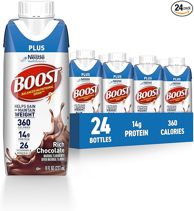 BOOST Plus Nutritional Drink, Rich Chocolate, 8 fl oz (Pack of 24)