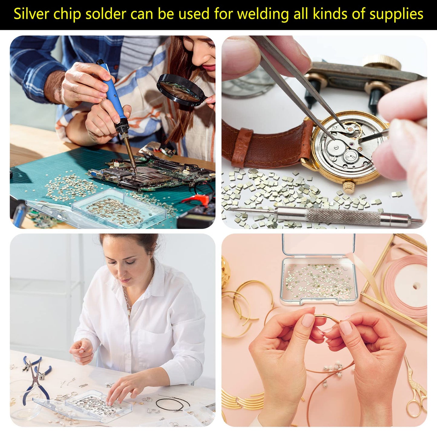 About 500 Pcs 4.5 Grams Silver Solder Jewelry Precut Chips Solder Ultra Tiny Medium Density Easy Bond for Jewelry 2 x 2 mm (E, M, H)