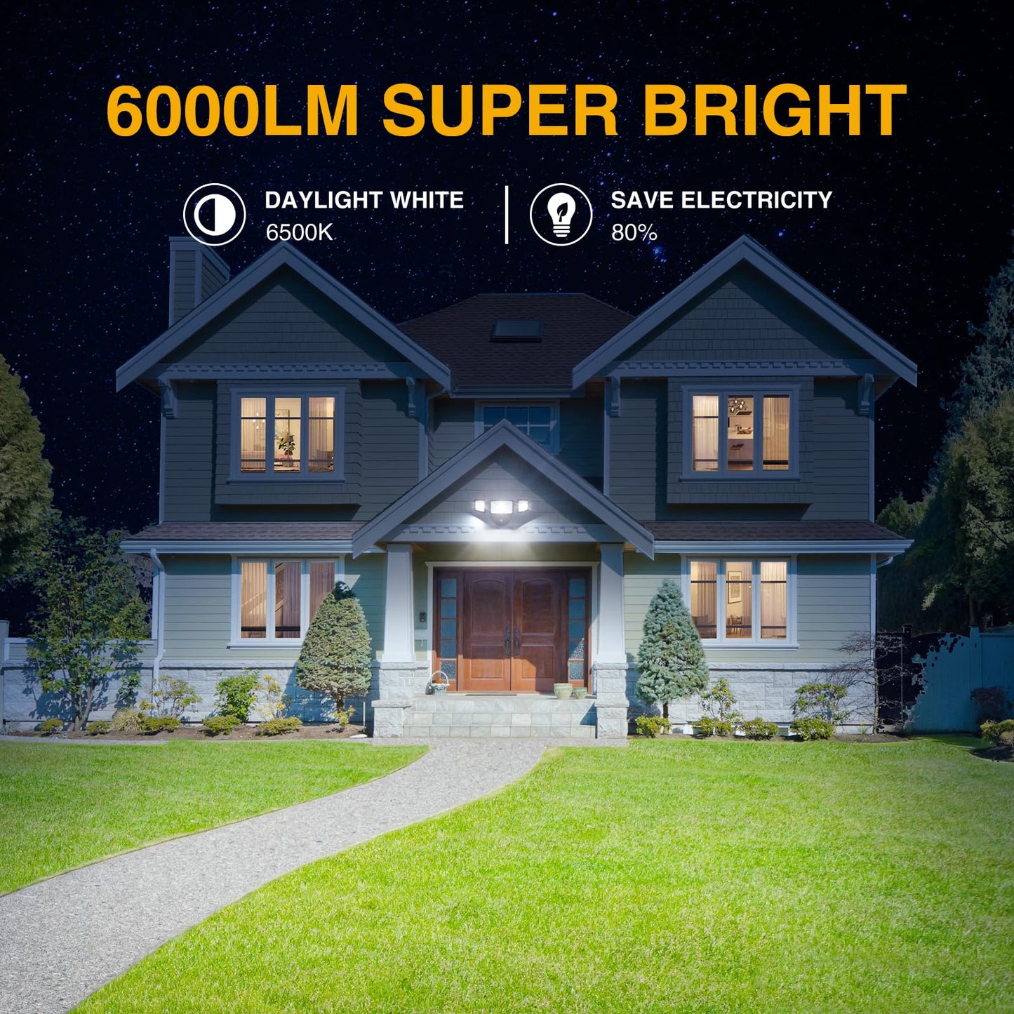Onforu Dusk To Dawn Outdoor Lighting 60W Security Lights With Remote 6000Lm Flood Lights Outdoor Wired Ip65 Waterproof Lights Fixture 2Modes 3 Adjustable Heads Photocell Light For Garage Patio Yard