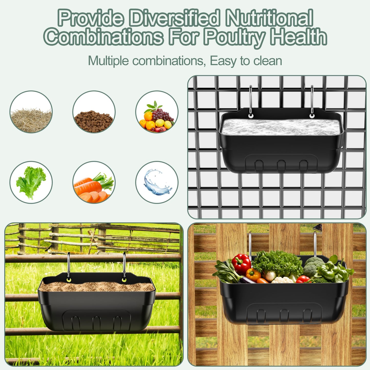 Tiflev Goat Feeders Hanging 6 Pack 3.5 Quart, Chicken Waterer Feeder Trough for Poultry Livestock Black