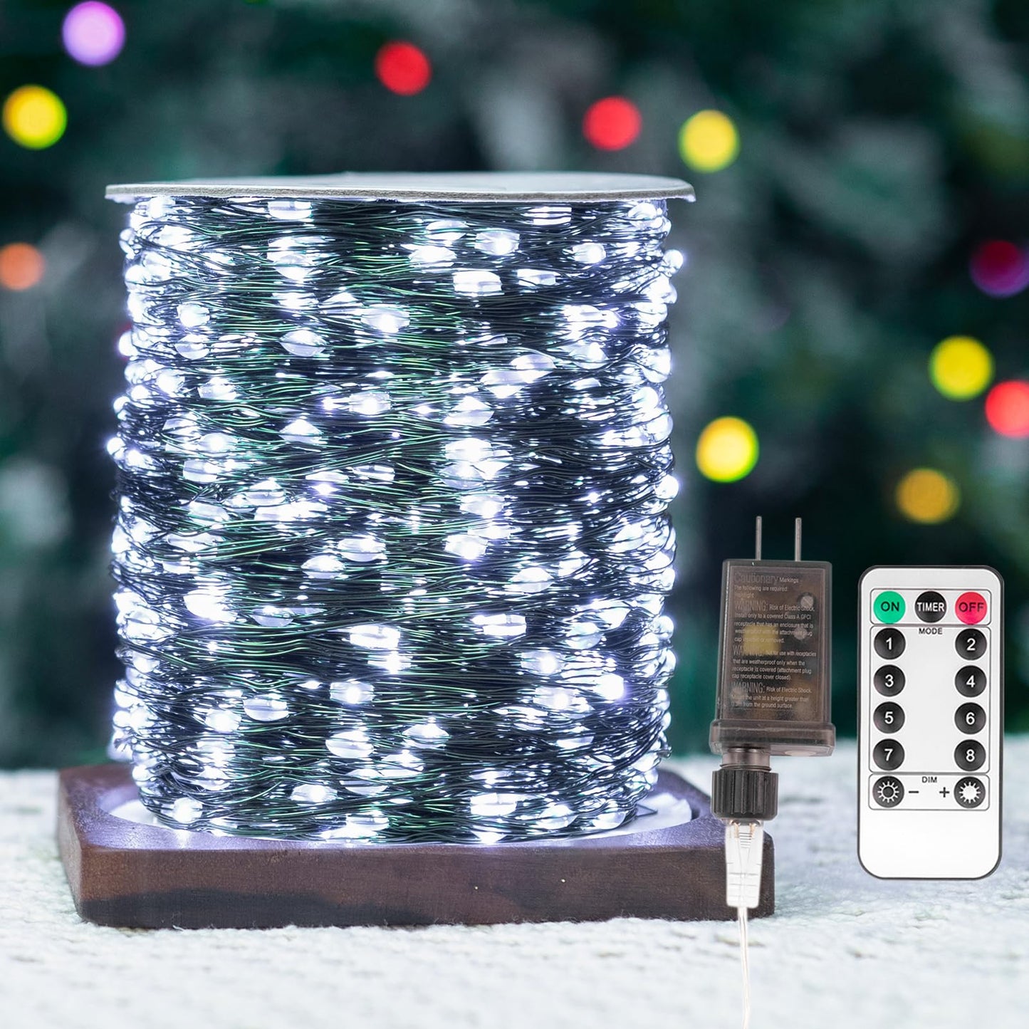 Zeluxdot 100Ft Waterproof Fairy Lights, 300 Leds, Cool White, 8 Modes, Remote Control, Green Wire For Indoor/Outdoor Decorations