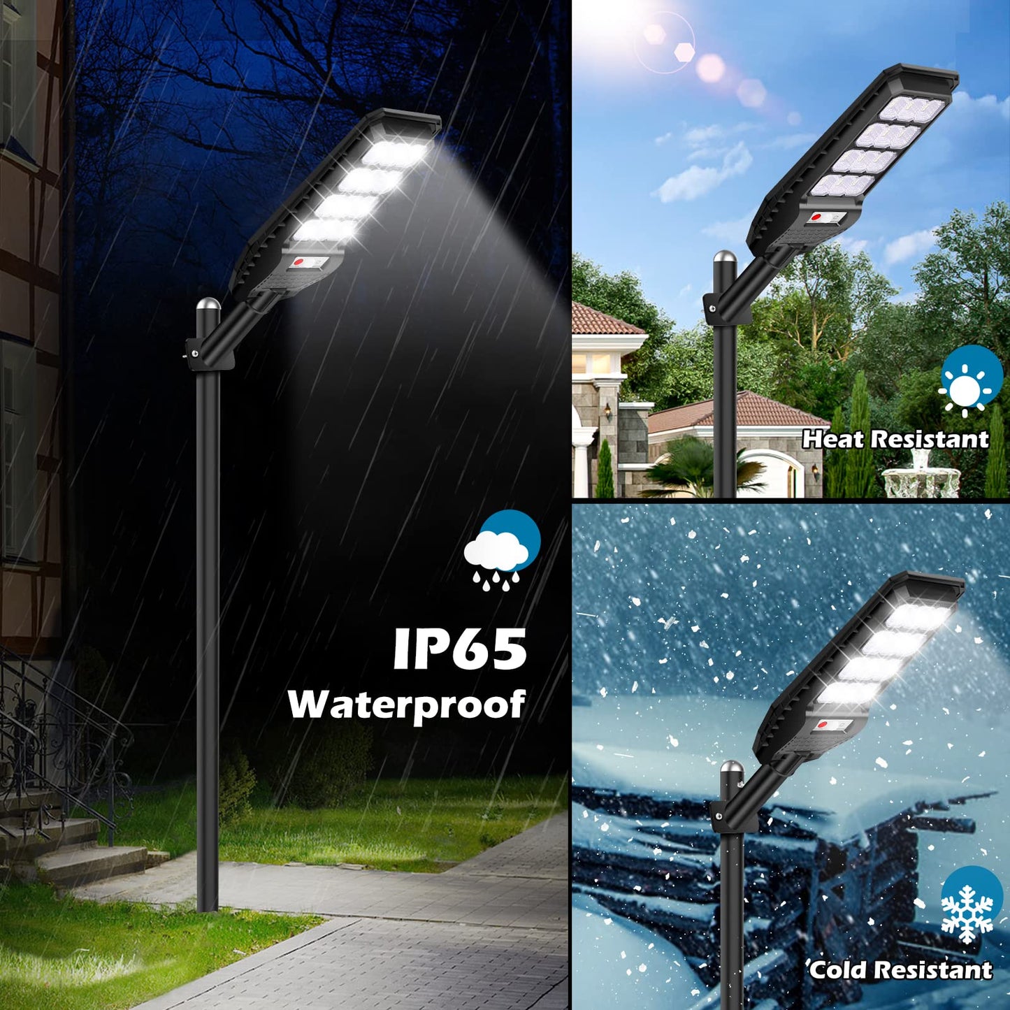 VUAA Solar Street Lights 6500K 6000LM Waterproof Dusk to Dawn Motion Sensor 4 Pack Black KY-LJ-4