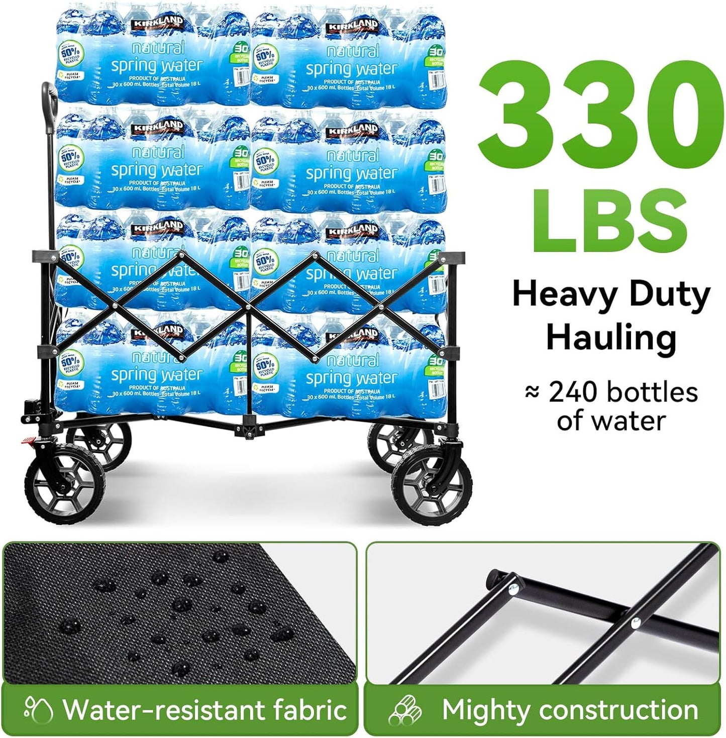 Hikenture 330lbs Collapsible Wagon Cart, Ultra-Large Wagons Carts Foldable Heavy Duty, Utility All Terrain Folding Wagon with Wheels for Groceries, Garden, Sports, Beach, Shopping, Blue