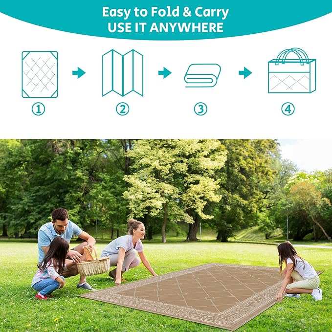 HEBE Outdoor Rug 9'x12' for Patios Waterproof Clearance Reversible Patio Mat Plastic Straw Rug RV Camping Mat Outside Area Rug Carpet for Camping RV,Porch,Deck,Balcony,Camper,Backyard