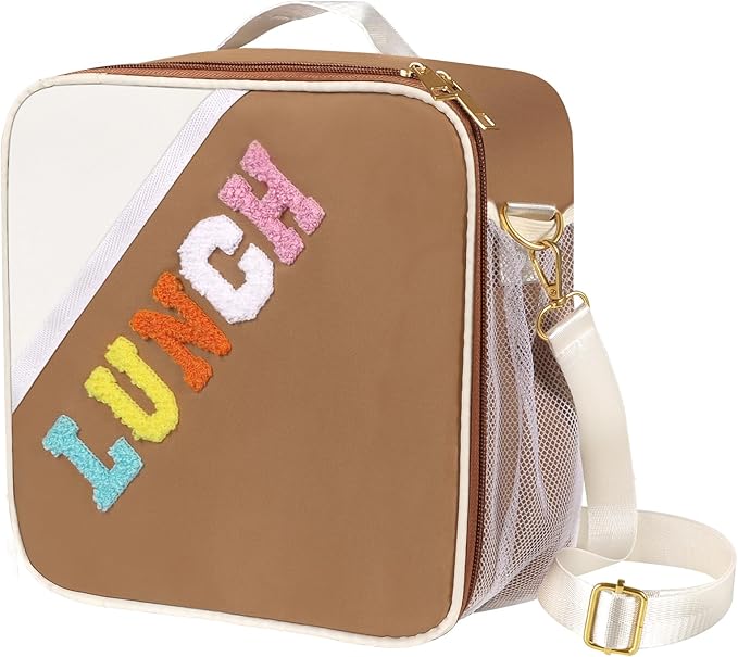 Lunch Bag Kids,Insulated Lunch Bag With Adjustable Shoulder Strap,Reusable Lunch Bag for Kids, Girls,Boys, lunch Bag Women,Preppy Lunch Box for School,Travel, Picnic (brown)