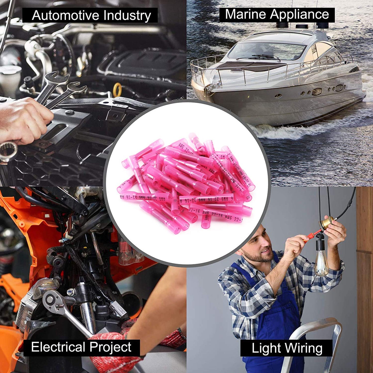 Heat Shrink Butt Wire Connectors, 100Pcs 22-16 AWG Red Insulated Waterproof Electrical Wire Connectors Automotive Marine Grade Wire Crimp Terminals Butt Splices, Ideal for Boat, Truck, Red