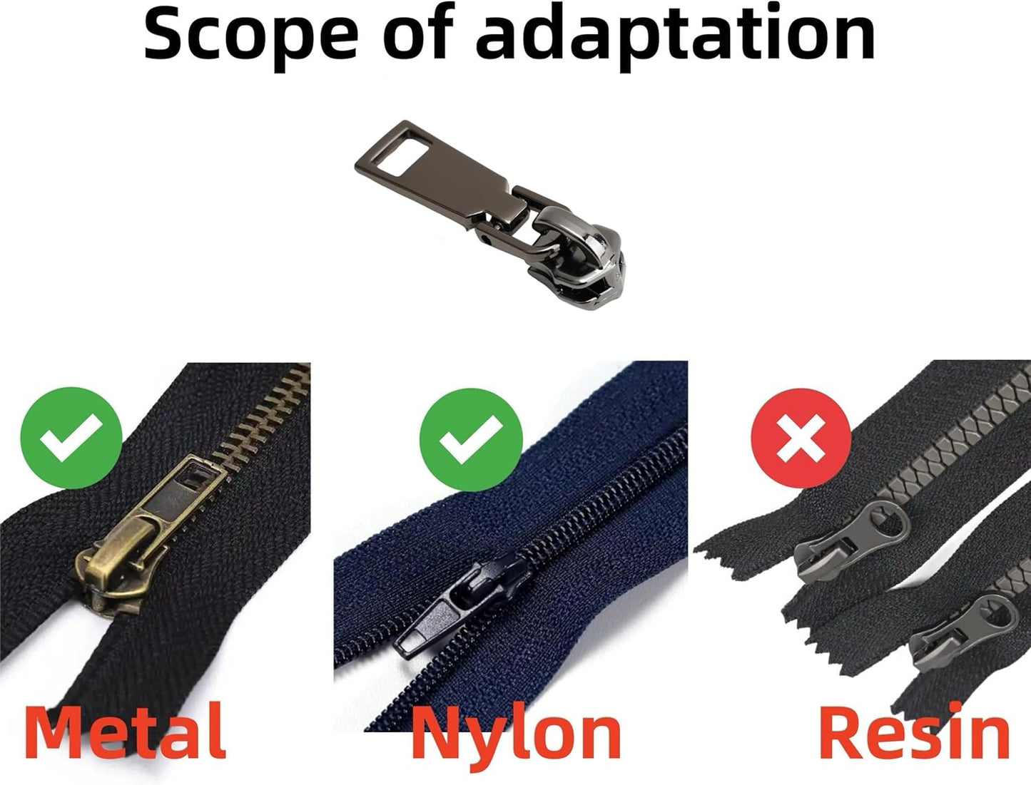 AKTIOIN Metal Zipper Repair Kit for Jackets, Luggage, Bags, Backpack, No Sewing Required Detachable Zip Heads Zipper Pull Replacement (Black, #5-2pcs)