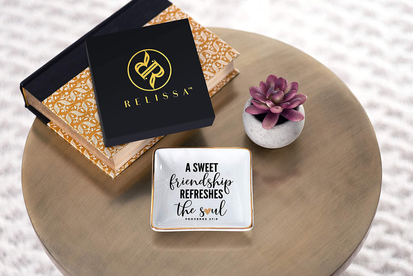 RELISSA Gifts for Women Jewelry Tray Trinket Dish (Friendship Proverbs 27)