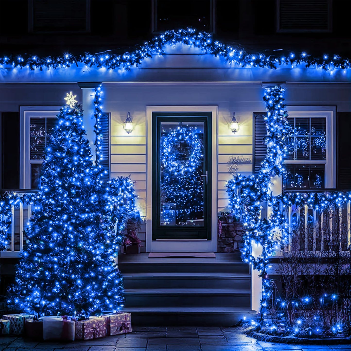 Nisocy 66Ft 200 Led Blue String Lights With Green Wire  Waterproof Seasonal Fairy Lights With 8 Modes  Indoor Outdoor Decorative Lighting For Christmas Tree  Party  Garden  Patio