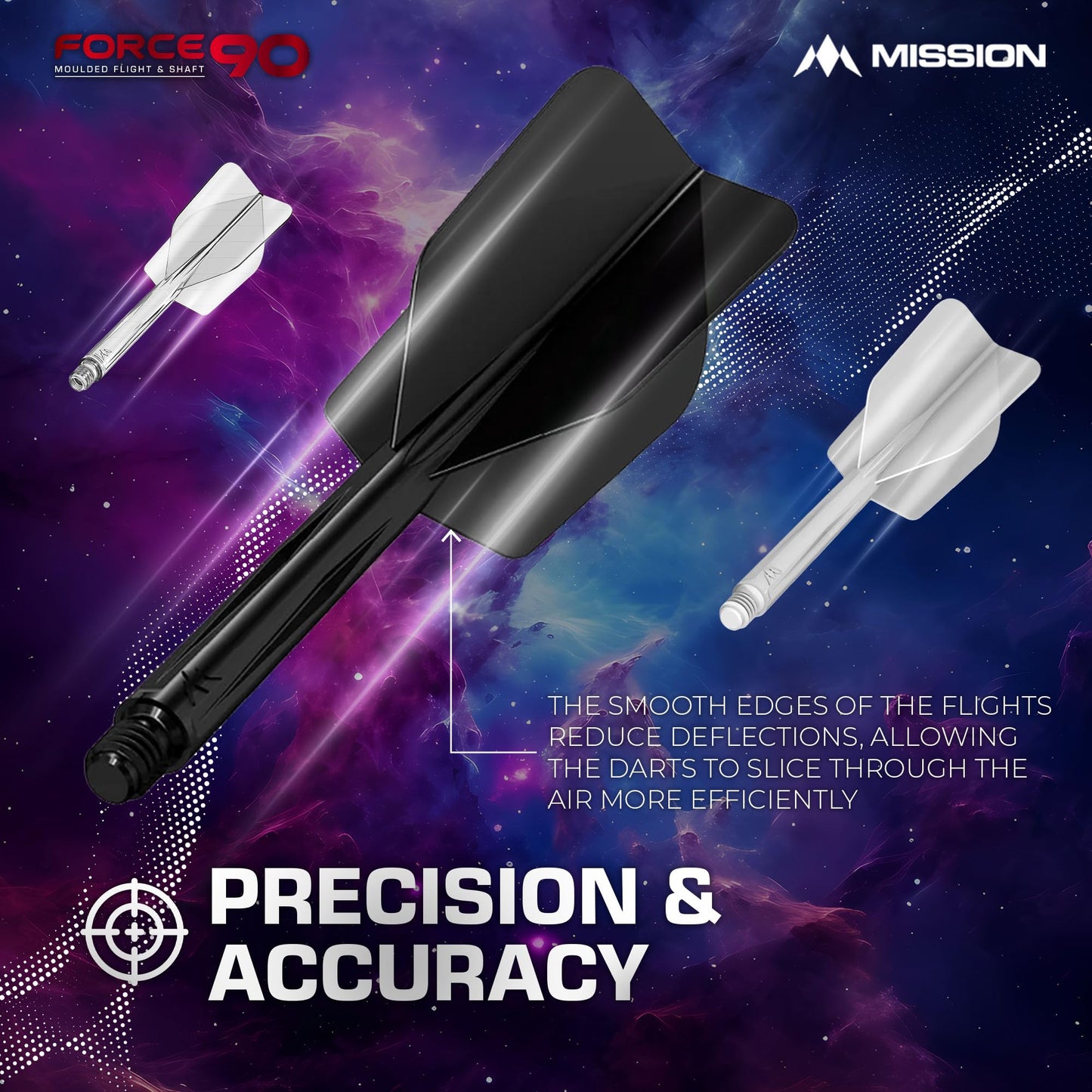 Mission Darts Force 90 | Integrated Precision Moulded Dart Flight And Shaft System  Pack Of 3 Professional Highly Durable 2-In-1 Combined Dart Flights And Stems | Slim (Clear  Medium)  Transparent