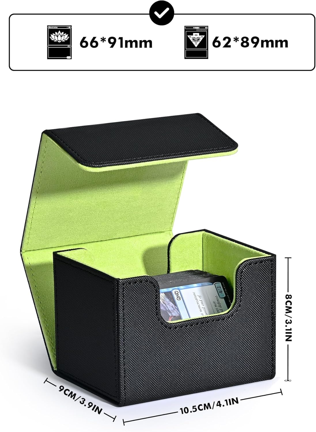 ZLCA Card Deck Box for Trading Cards, MTG Commander Deck Box Holds 120+ Single Sleeved, Leather Magnetic Card Storage Case Fits for TCG CCG Magic(Black& Green)