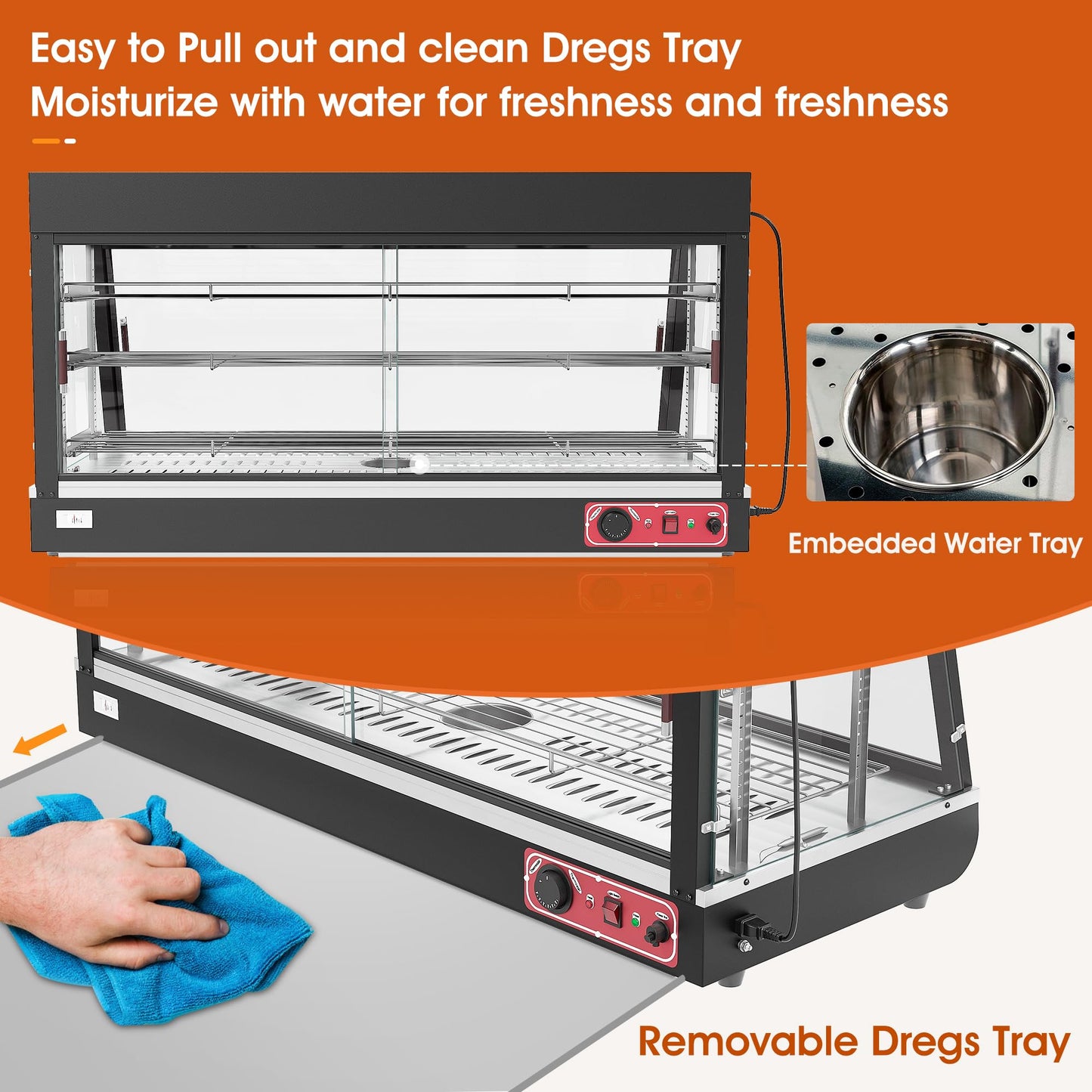 Countertop Food Warmer 48" inch,3-Tier Commercial Warmers for Food Display, Glass case, with LED Lighting Removable Shelves Pastry for Buffet Restaurant