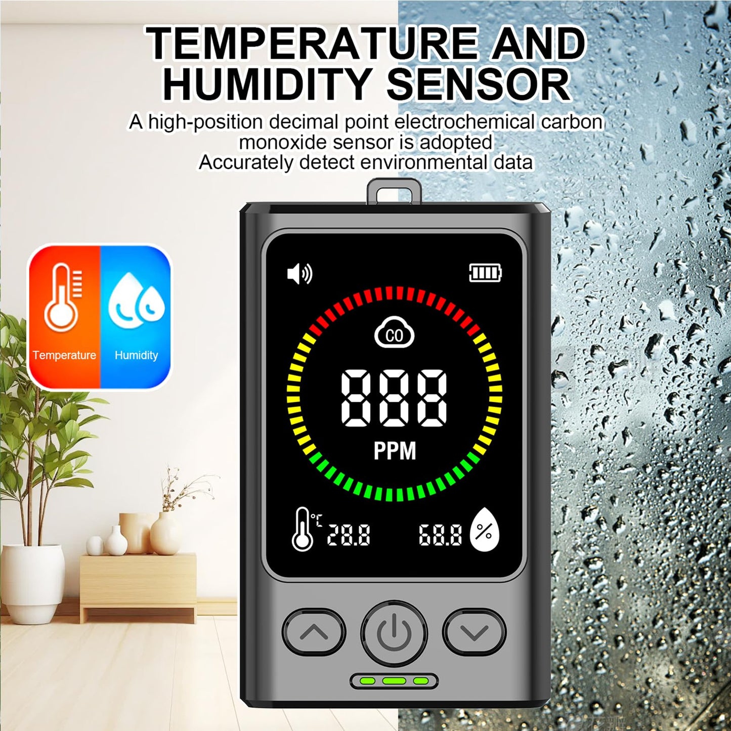 Portable Carbon Monoxide Detector for Travel, 3-in-1 Rechargeable Carbon Monoxide Alarm, 168H Standby, Temp/Humidity Detection, CO Monitor with Audible & Visual Alarm for Camping, Car, RV, Hotel
