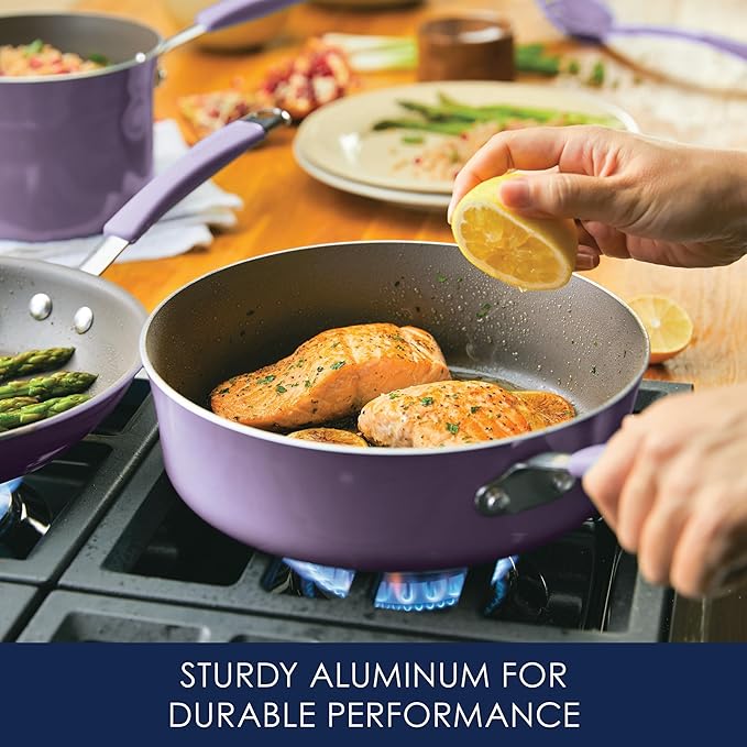 Rachael Ray Cucina Nonstick Cookware Pots and Pans Set, 12 Piece, Lavender Purple