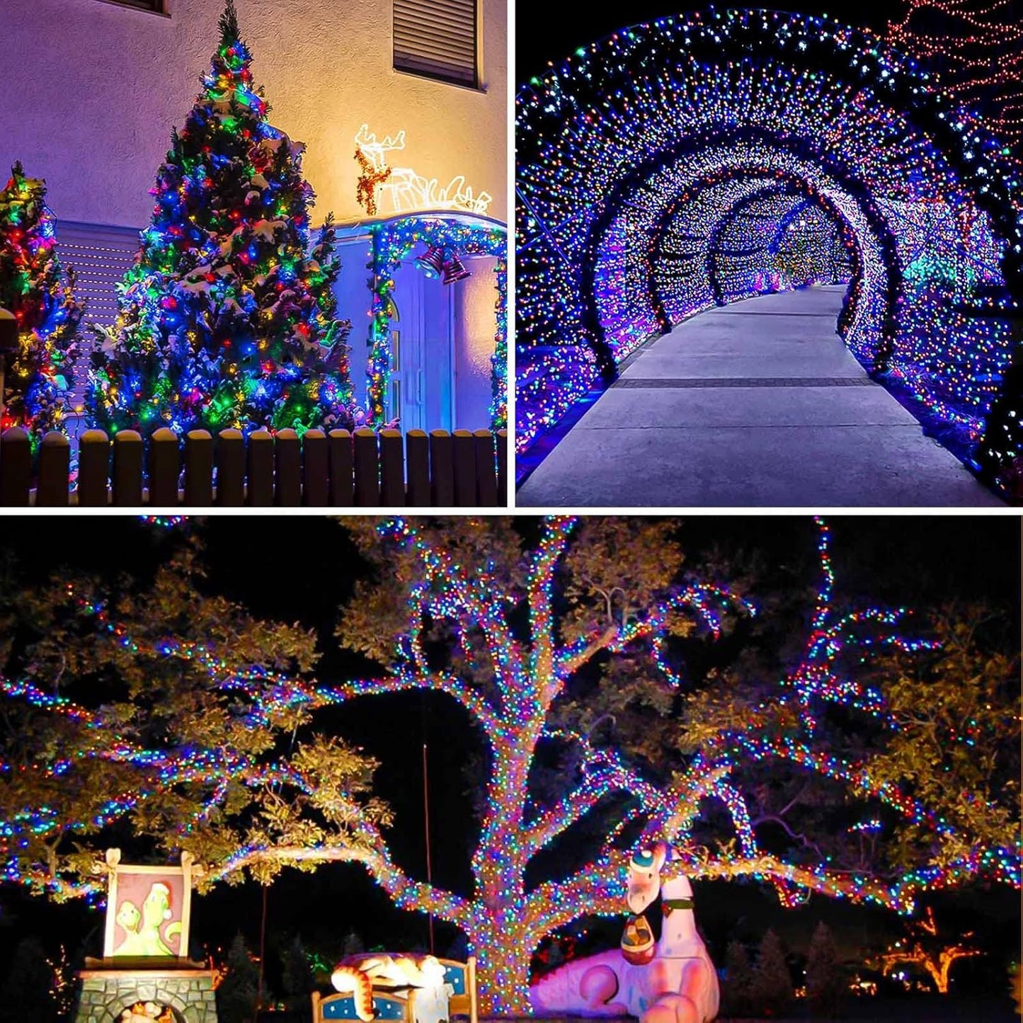 BHCLIGHT Solar String Lights, 288FT 800 LED, Waterproof Copper Wire, 8 Modes, 4 Pack, Multicolor, Model SSLCW