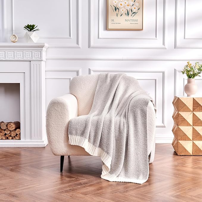 CozeCube Melange Blanket, Ultra Soft Grey and White Throw Blanket, Warm Cozy Knit Fuzzy Plush Reversible Throw for Couch Bed Sofa, 60"X80"