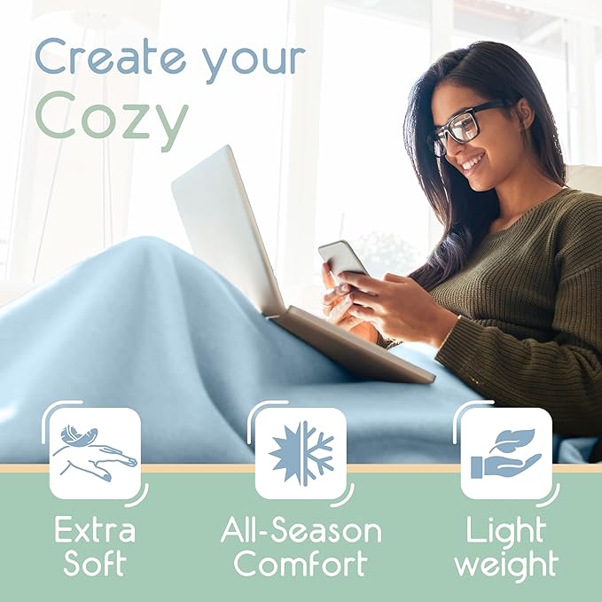 Vellux King Size Microfleece Blanket | Fleece Bed Blanket | All-Season Comfort| Supersoft Lightweight Throw Blanket | Plush Throw Blanket for Bed Couch or Sofa | Travel Blanket | Pet-Friendly | Blue