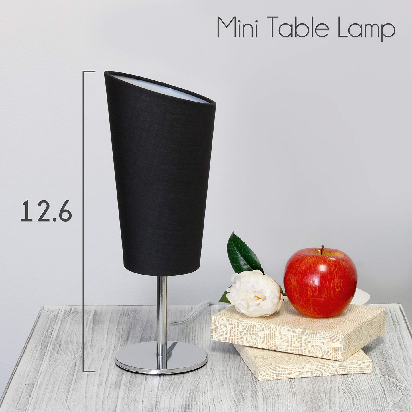 Simple Designs Lt2061-Blk Mini Table Lamp, Black Metal Fabric Shade, 4.75 X 4.75 X 12.6