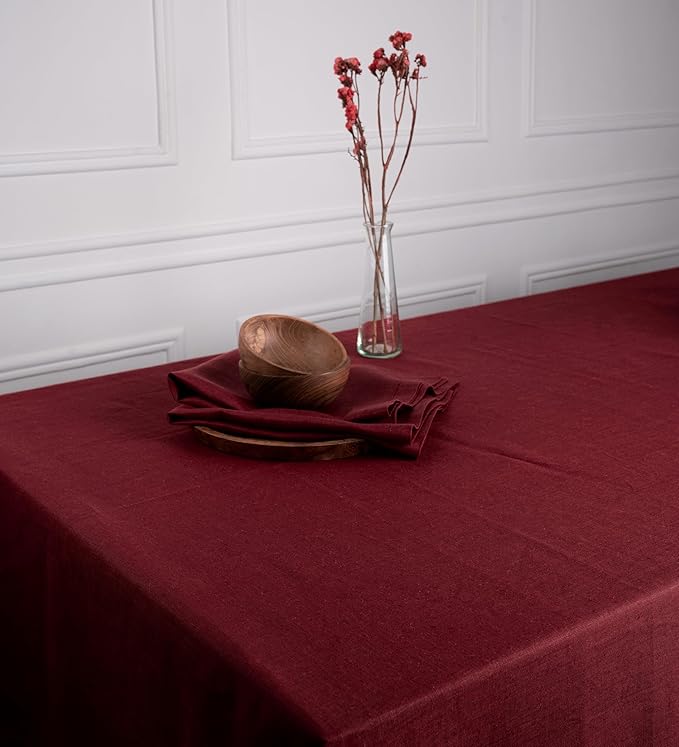D'Moksha Homes Linen Tablecloth 60 x 140 Inch - 100% Pure Linen Dark Red Tablecloth - Machine Washable Dining Tablecloth for Rectangle Tables
