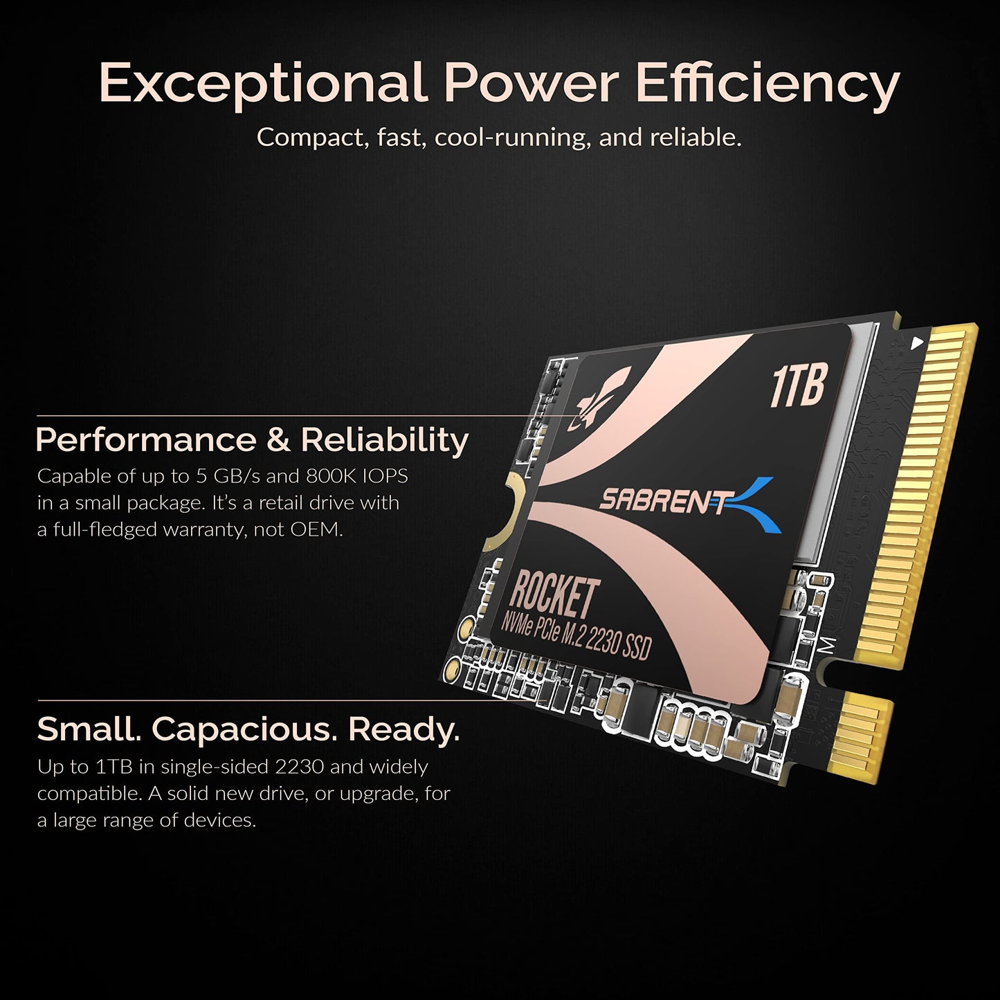 Sabrent Rocket 2230 1Tb Nvme Ssd - Pcie Gen4 M.2 2230 Internal Ssd For Steam Deck, Surface Pro, Ultrabook, Htpc - Dram-Less With