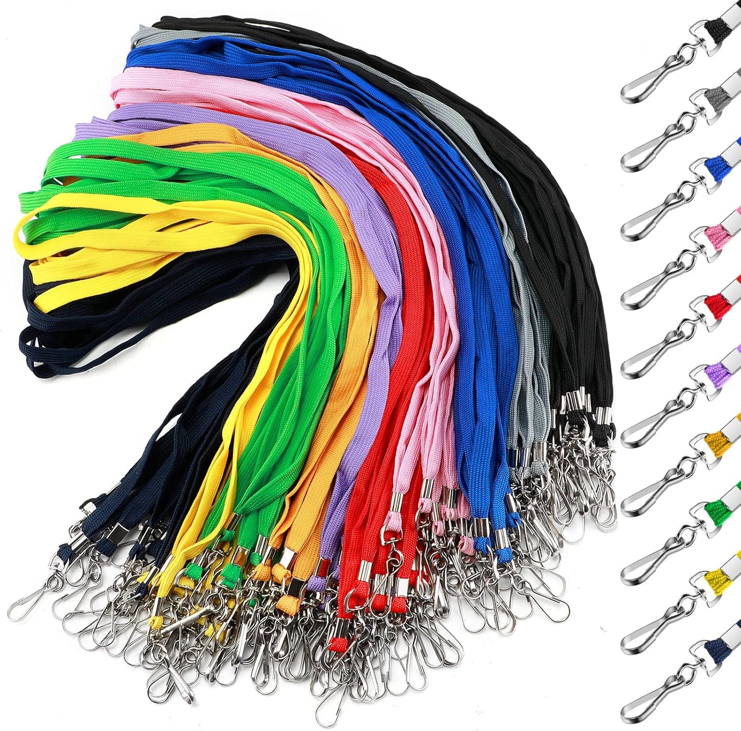 100 Pcs Color Lanyards Flat Lanyards for ID Badges Assorted Colors Badge Lanyards with Swivel J Hook Clip for Office Worker, Student, Teacher