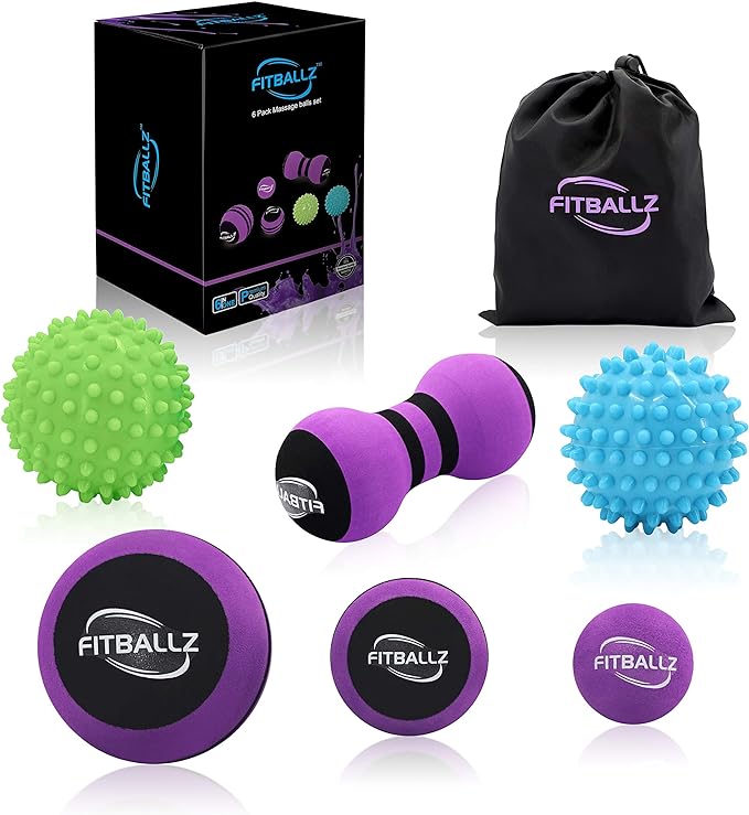 Fitballz Myofascial Trigger Point Release & Deep Tissue Therapy Kit 6 Pack – Foam, Spiky & Peanut Balls in 3 Sizes