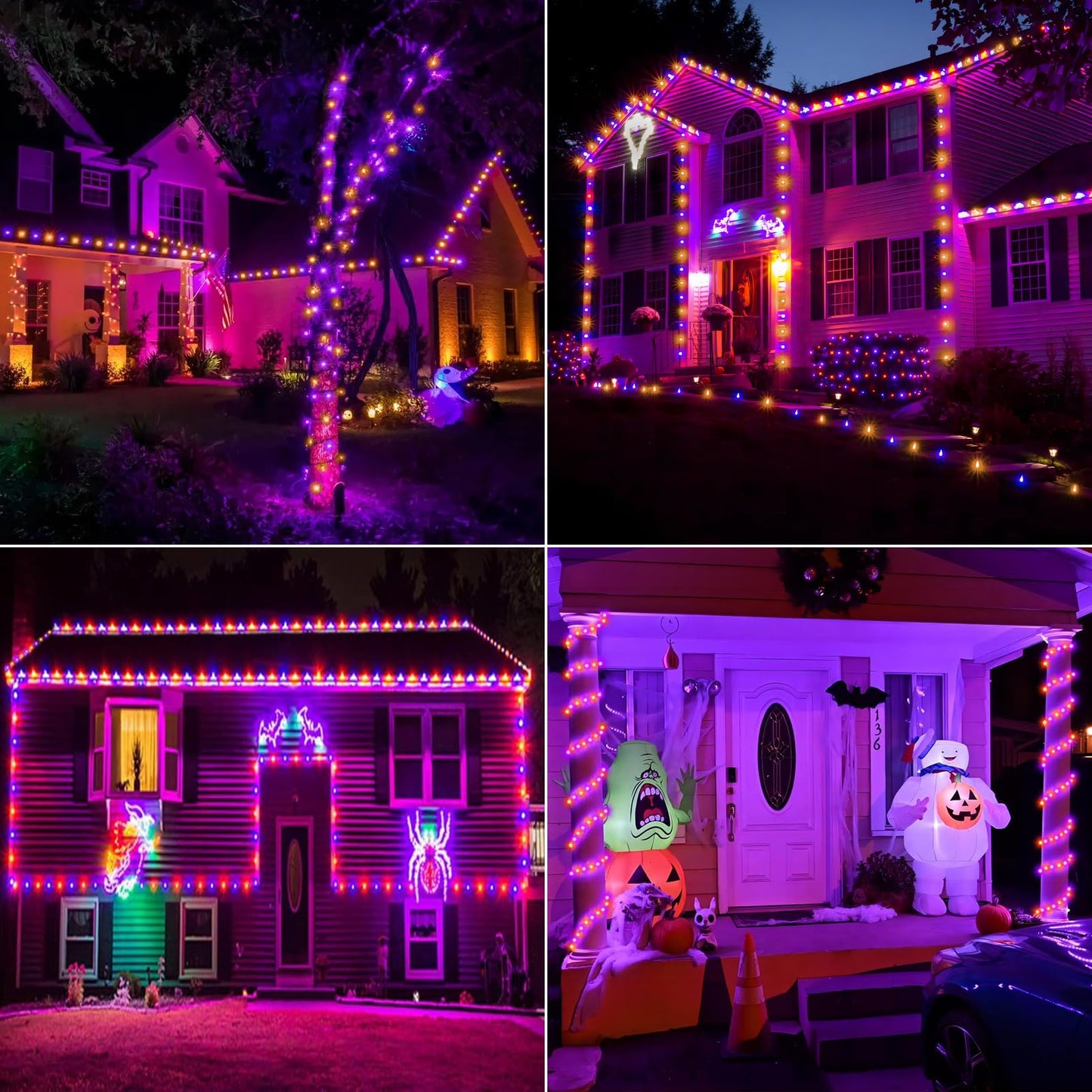 Jnaurb 50ft LED Rope Lights, Waterproof, 8 Modes, Flexible Tube Lighting, Orange & Purple