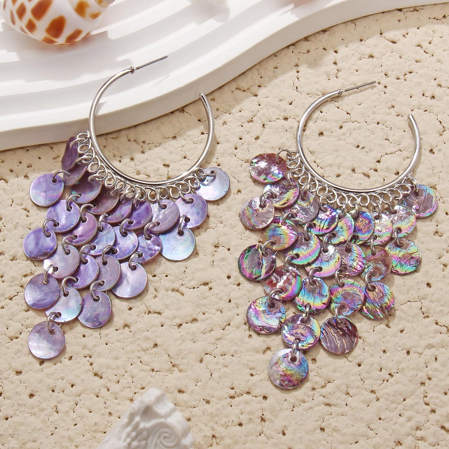 BERYOHZ Handmade Cluster Purple Dangle Earrings Seashell Earrings Jewelry for Women(BY-ER-1020-Purple)