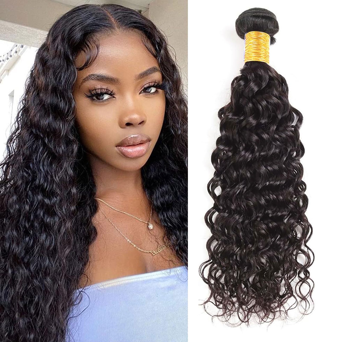 huarisi Water Wave Human Hair Bundles 26 Inch 1 Bundle 100% Unprocessed Virgin Human Hair Bundles Water Wave Wet and Wavy Hair E