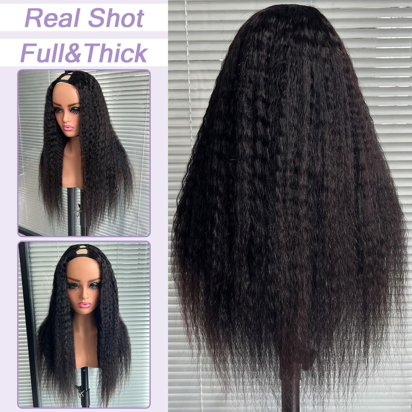 DSEKCAIN Yaki Straight V Part Wig Human Hair Glueless Clip In 100% Real Human Hair Kinky Straight V part Wigs Upgrade U Part Wig