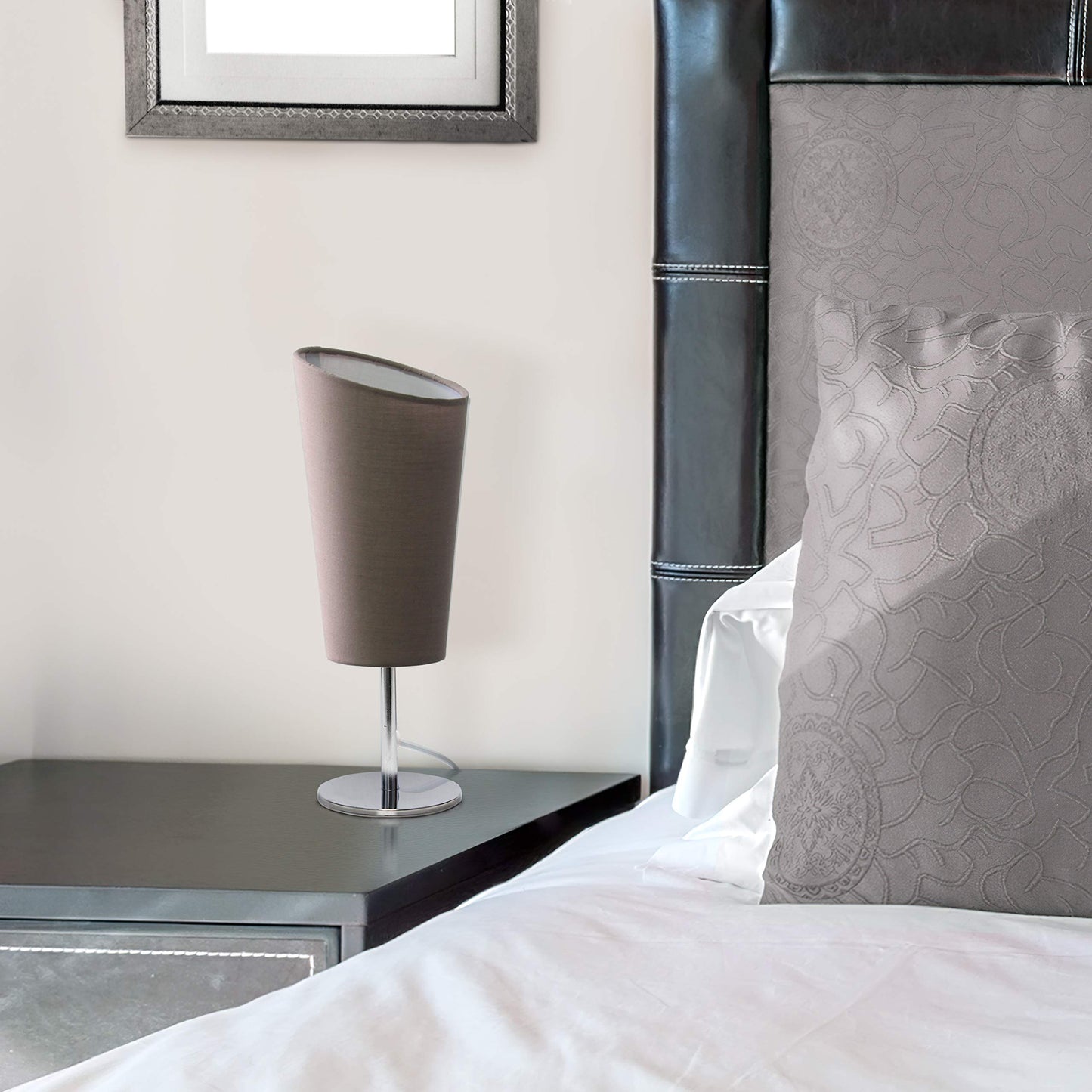 Simple Designs Lt2061-Gry Mini Table Lamp, Gray Fabric Shade, Metal, 4.75X4.75X12.6
