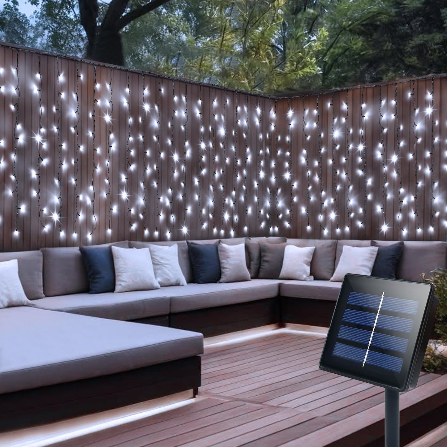 DBFAIRY Solar Curtain Lights, 200 LED, 13ft x 3.3ft, Waterproof, Cool White, Model 4X1-01CW
