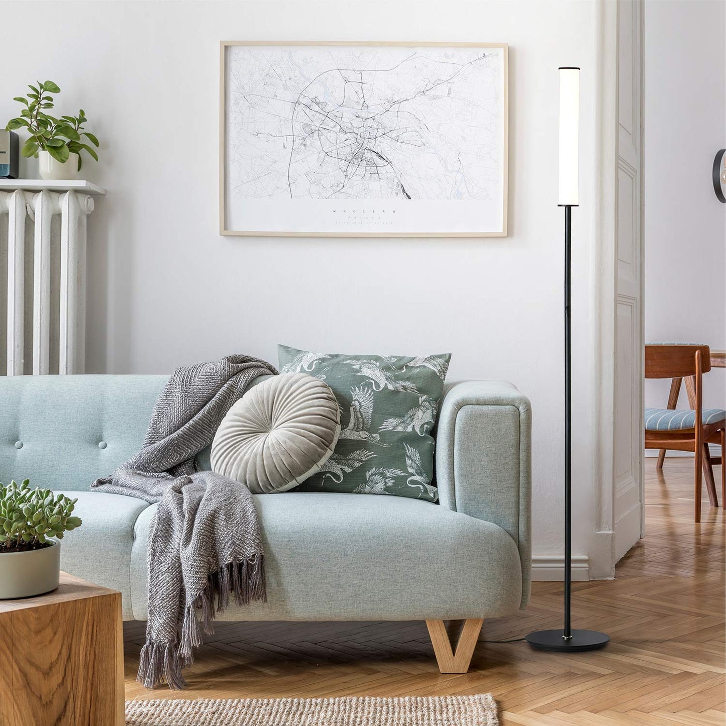 OBright LED Floor Lamp with Remote, Full Range Dimming, Adjustable Color Temperature 3000K-6000K, Black, Model OB-FL09D