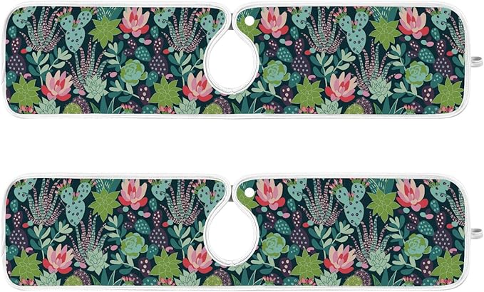 Kitchen Faucet Absorbent Mat,Succulent Plants Cactus Water Splash Guard for Sink, Faucet Drip Catcher Thicken Sponge Microfiber Faucet Water Catcher Mat Sink Absorbent Mat for Kitchen 14x5in 2Pack