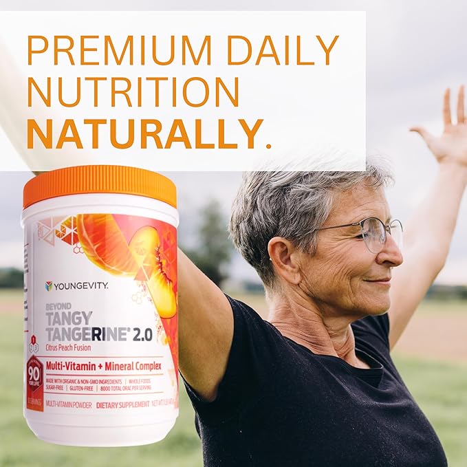 Youngevity Beyond Tangy Tangerine 2.0 Citrus Peach Ultimate Multi-Vitamin & Mineral Complex - Made with Natural & Whole Foods | 8,000 ORAC | 2 Canisters