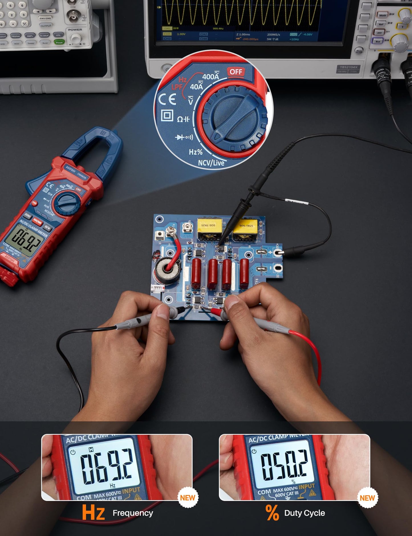AstroAI Digital Clamp Meter Multimeter 4000 Counts Auto-ranging Amp Tester Measuring AC/DC Voltage & Current, Resistance, Capacitance, Frequency, Continuity, Live Wire Test, NCV Detection, Blue