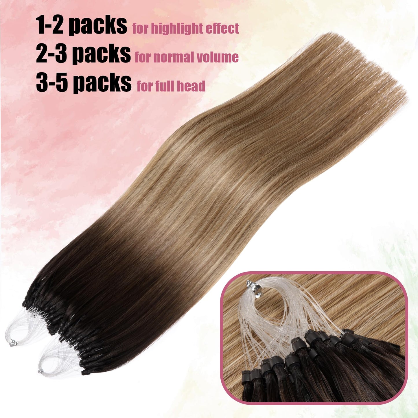 Kpvxxve Hair Extensions Real Human Hair Micro Link Extensions Brown to Blonde Micro Ring Human Hair Extensions 18 Inch #3/8/22 O